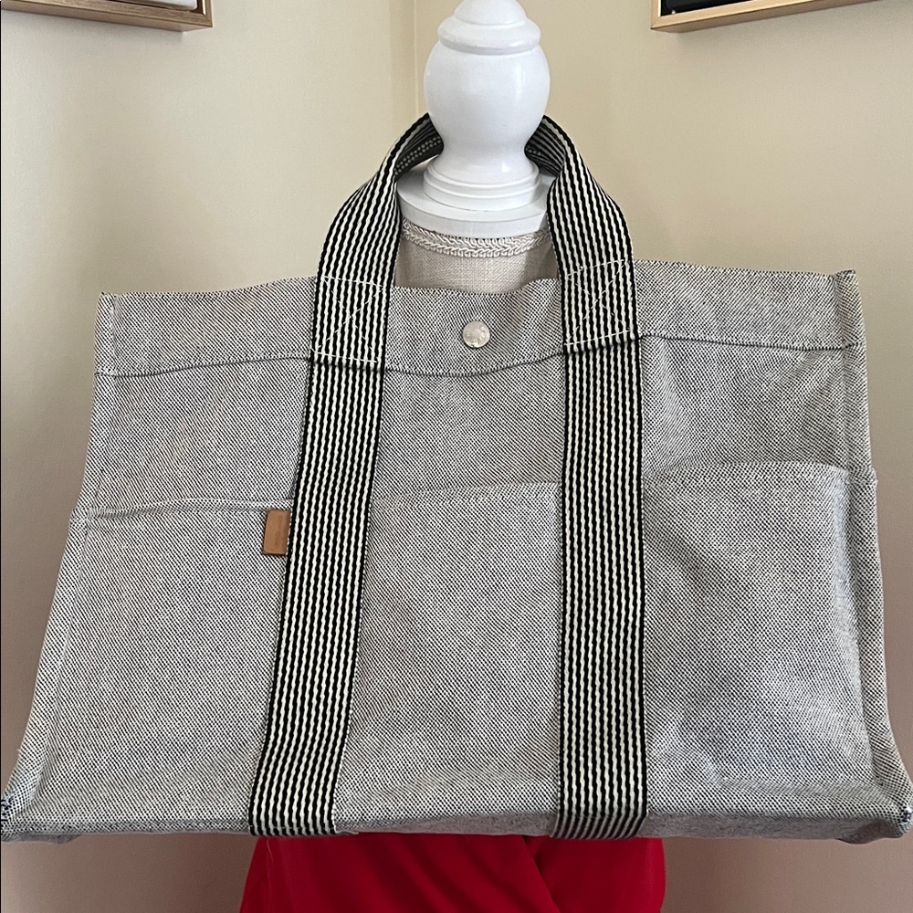 Hermes unisex heavy canvas tote black and gray made in France